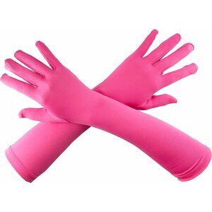 Women's Hot Pink Elbow Length Satin Long Gloves Design Stretchy Cosplay Costume
